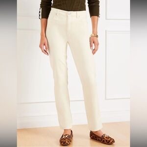 Talbots corduroy straight leg high rise pants jeans cream slimming 12 New